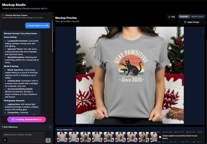 GIF demonstrating automatic design application onto a mockup
