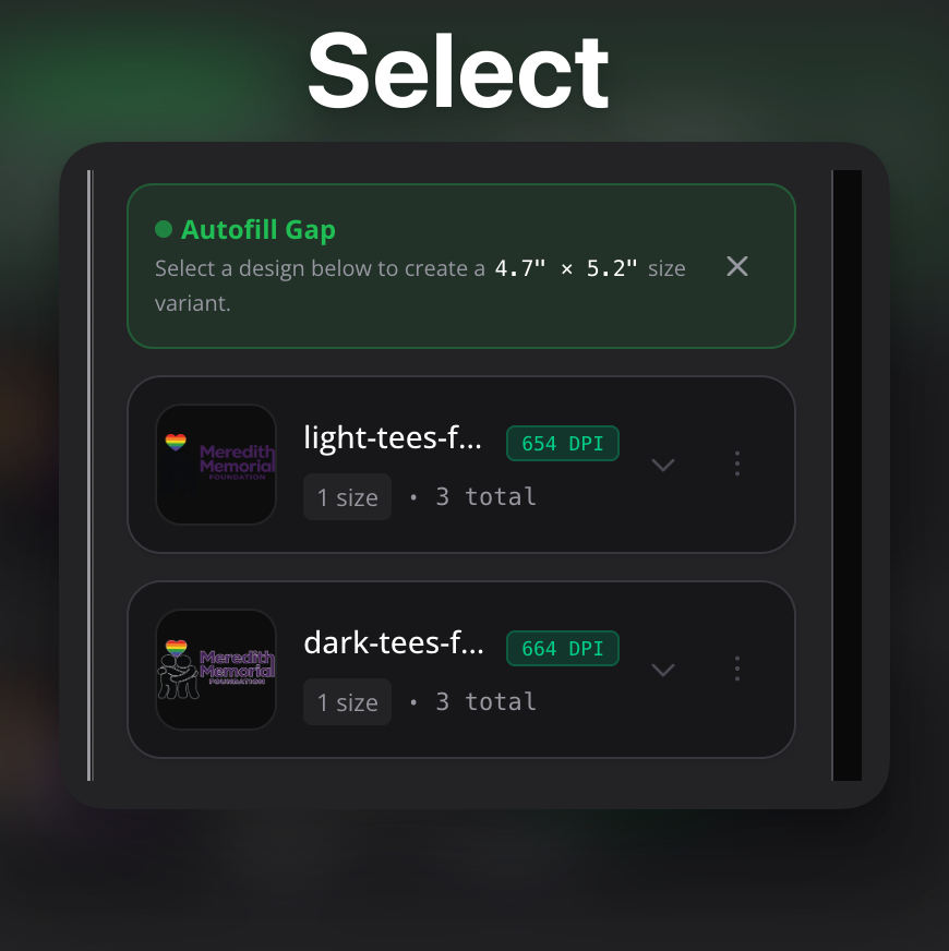 Step 2: Select your size