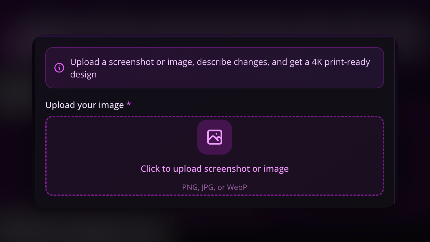 Screenshot to Design interface showing upload and conversion process
